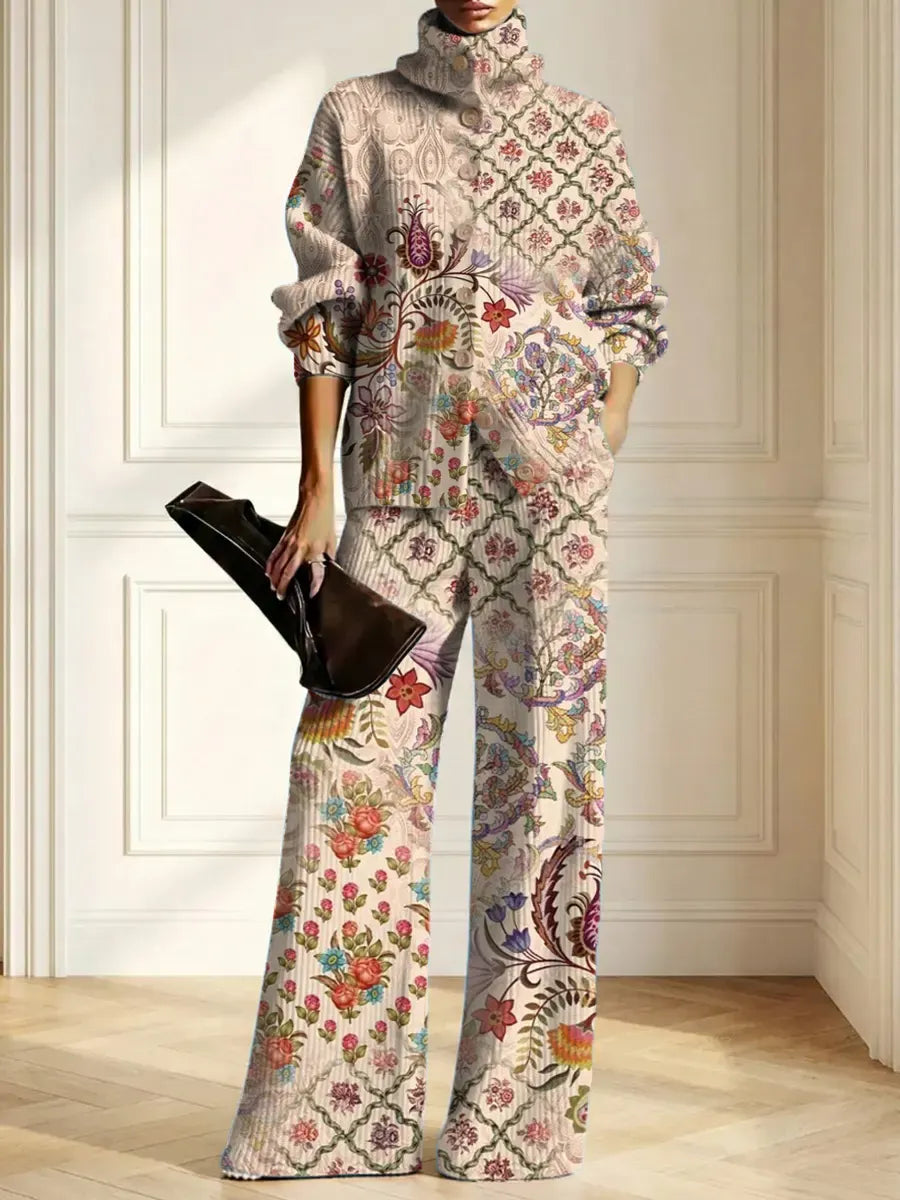 GARLENDA - Completo in maglia multicolor con stampa floreale vintage