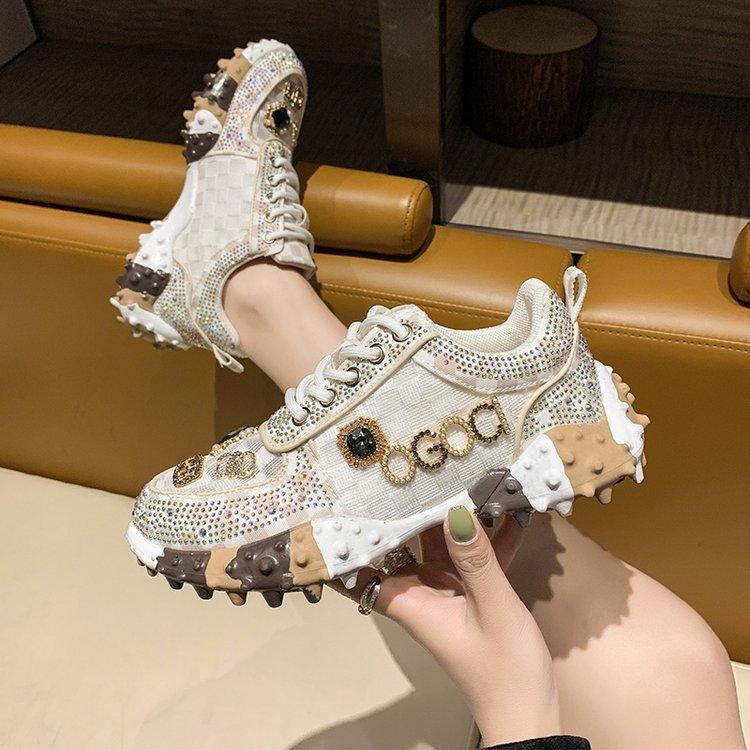 FARINI - Sneakers flat in mesh con strass beige zebra