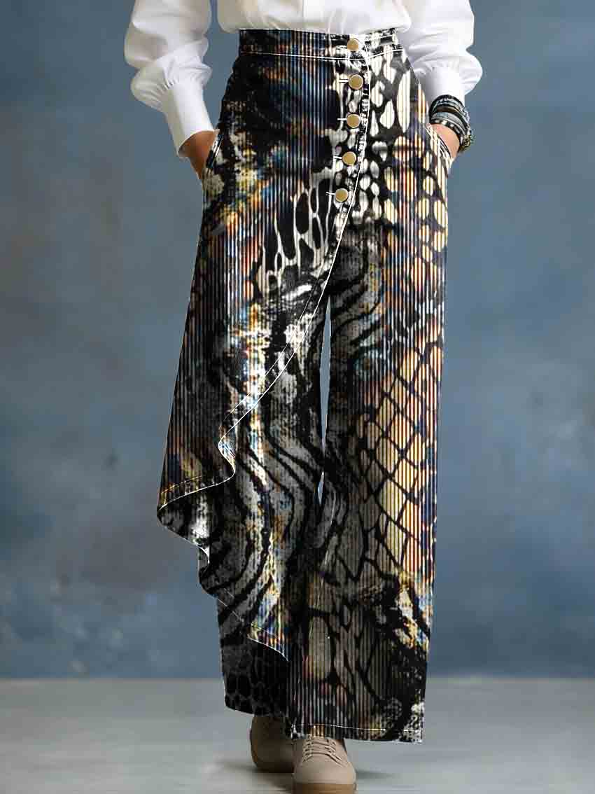 RIMELLA - Jeans wide leg a vita alta stampa leopardata retrò