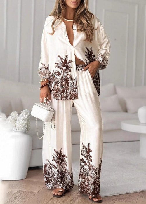 ANGERA - Boutique Print Tops And Pants Silk Women Sets 2 Pieces Spring