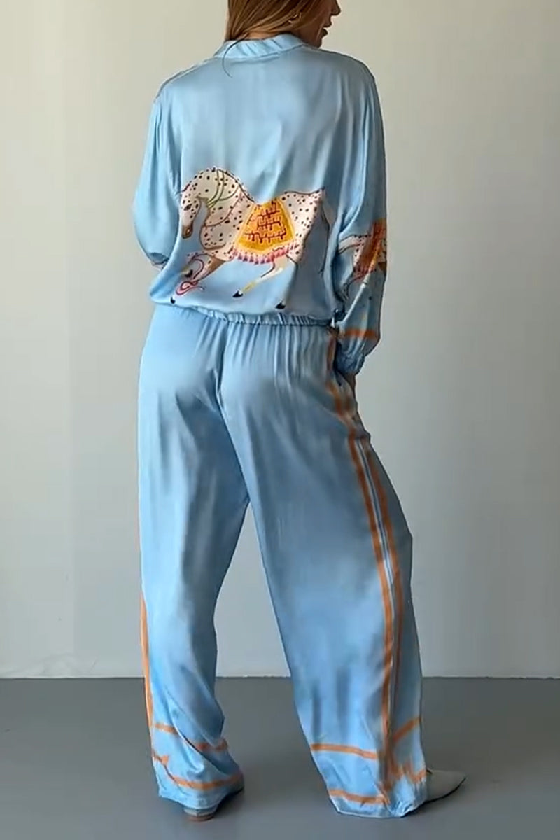 POTENZA - Completo casual nero con stampa pony, giacca e pantaloni ampi