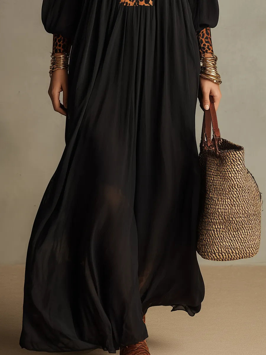 GROSIO - Abito Maxi Blu in Denim con Volant e Zip