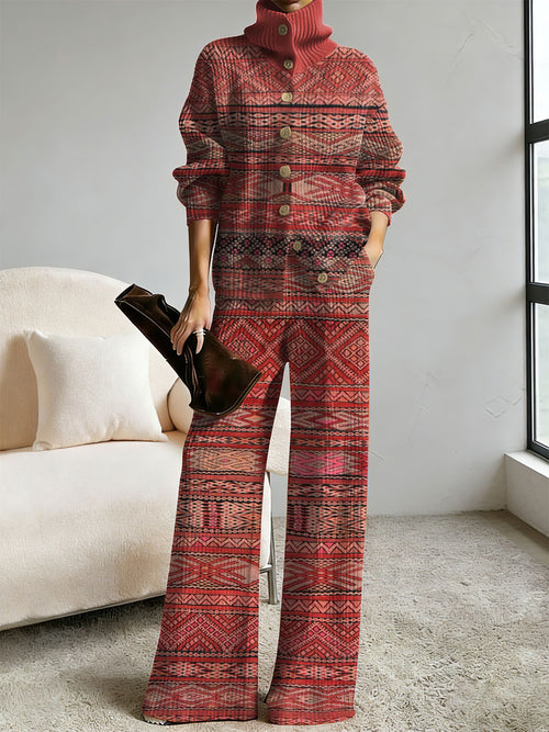 BRINZIO - Completo in maglia multicolore con stampa astratta vintage