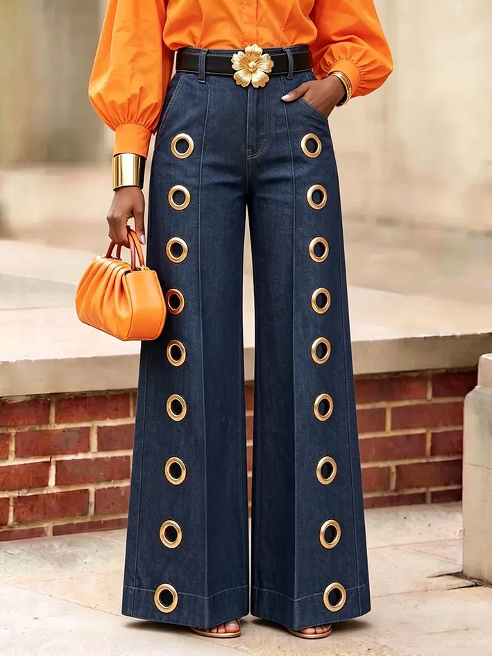ROSITA - Jeans Wide-Leg in Denim Blu Navy Metallizzato
