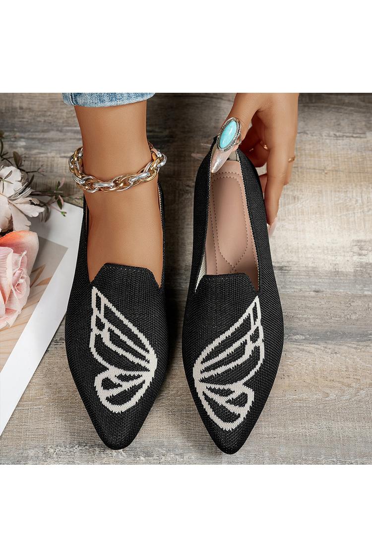 BRUGHERIO - Butterfly Pattern Colorblock Knitted Pointed Toe Casual Flats