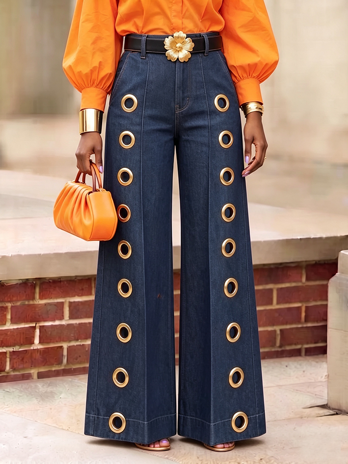 ROSITA - Jeans Wide-Leg in Denim Blu Navy Metallizzato