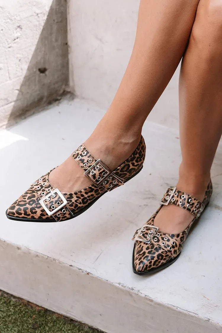 PERANO - Ballerine Marroni Leopardate con Punta e Doppia Fibbia