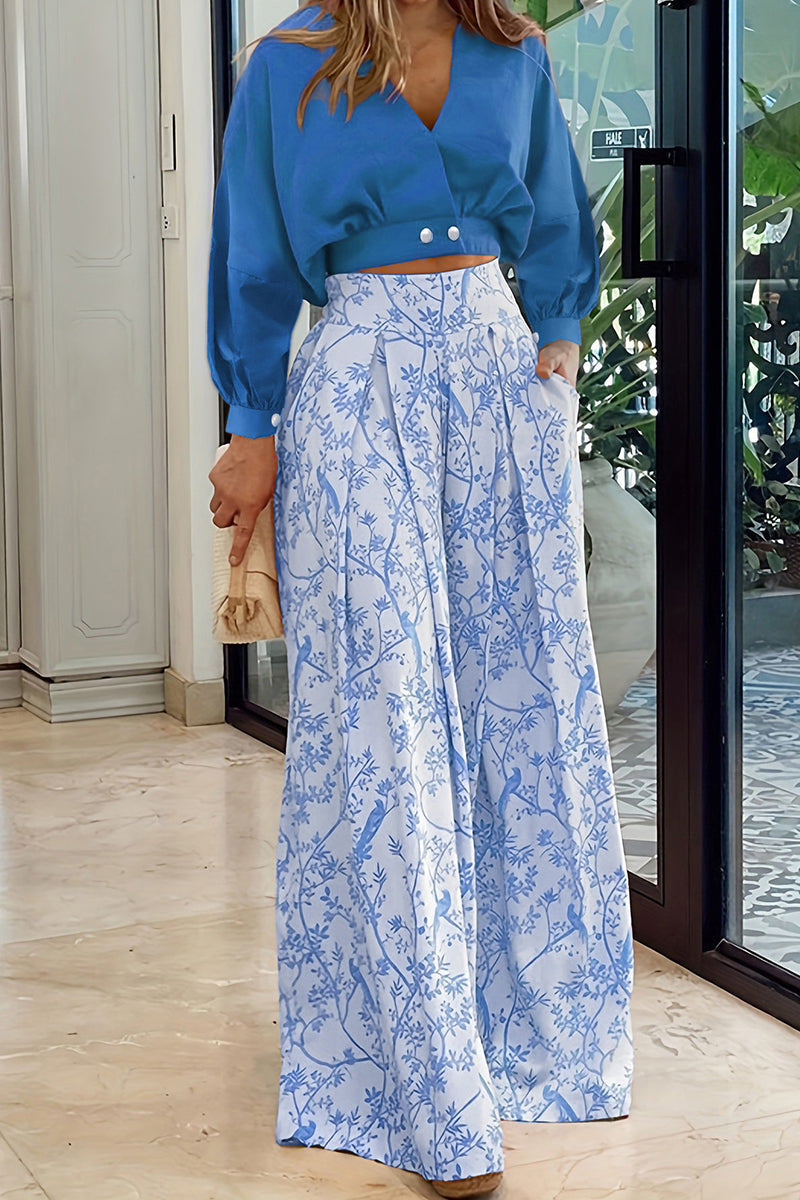 ILARIA - Completo casual stampato con tasche e scollo a V