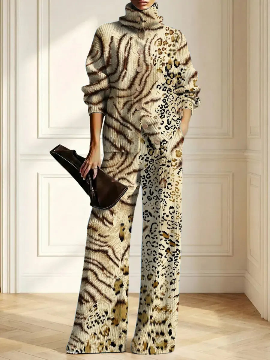 GRETA - Completo in cotone lavorato multicolor leopardato