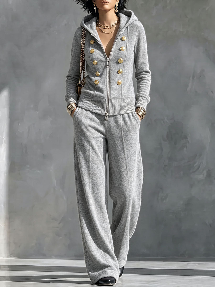 PORDENONE - Completo grigio con cardigan e pantaloni wide leg