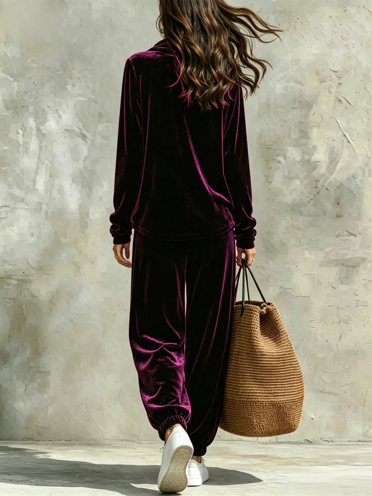 CIRIGLIANO - Completo in velluto con top cowl-neck e pantaloni