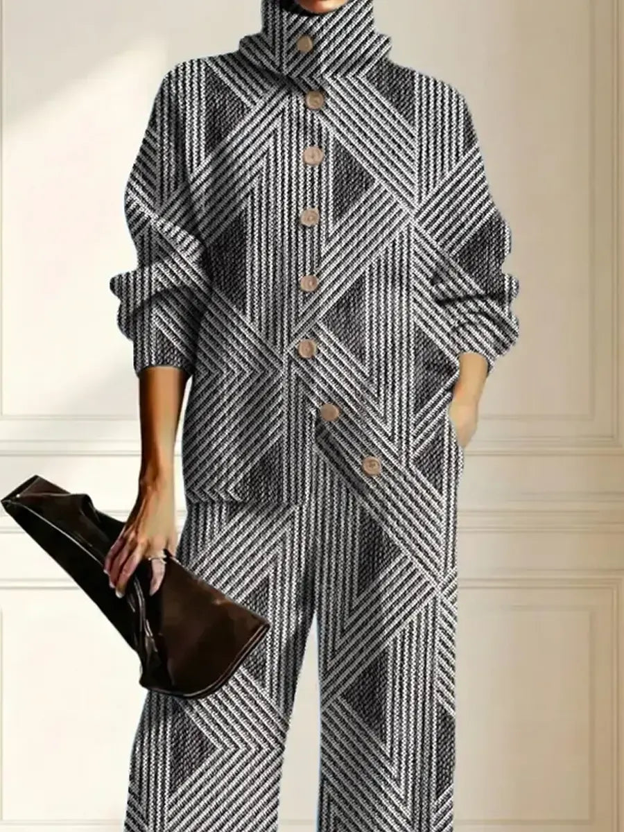 POLVERIGI - Completo Donna in Maglia Grigio Geometrico