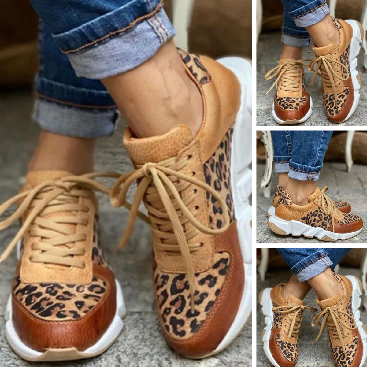 AVEZZANO - Sneakers vulcanizzate leopardate con suola alta