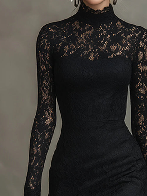 BEATRICE - Abito Maxi in Pizzo Nero
