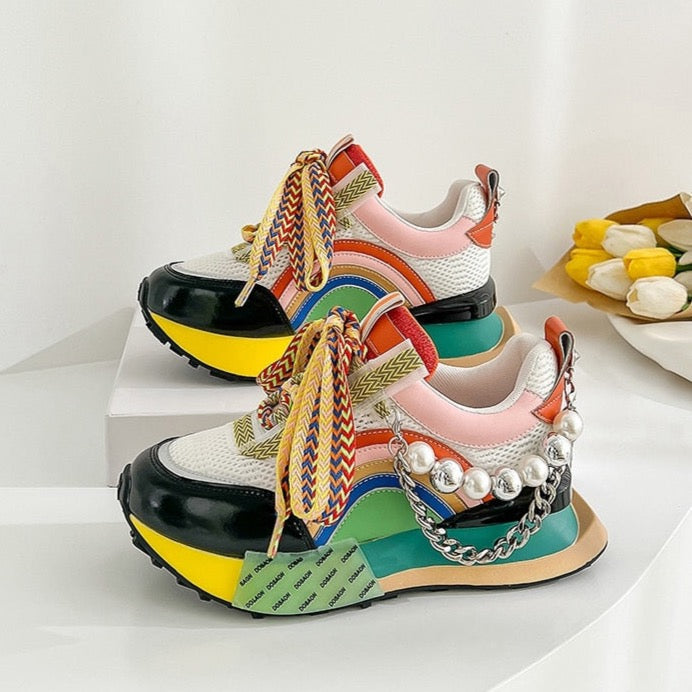 SPINETOLI - Sneakers in pelle con lacci, nero/rosa o bianco/verde