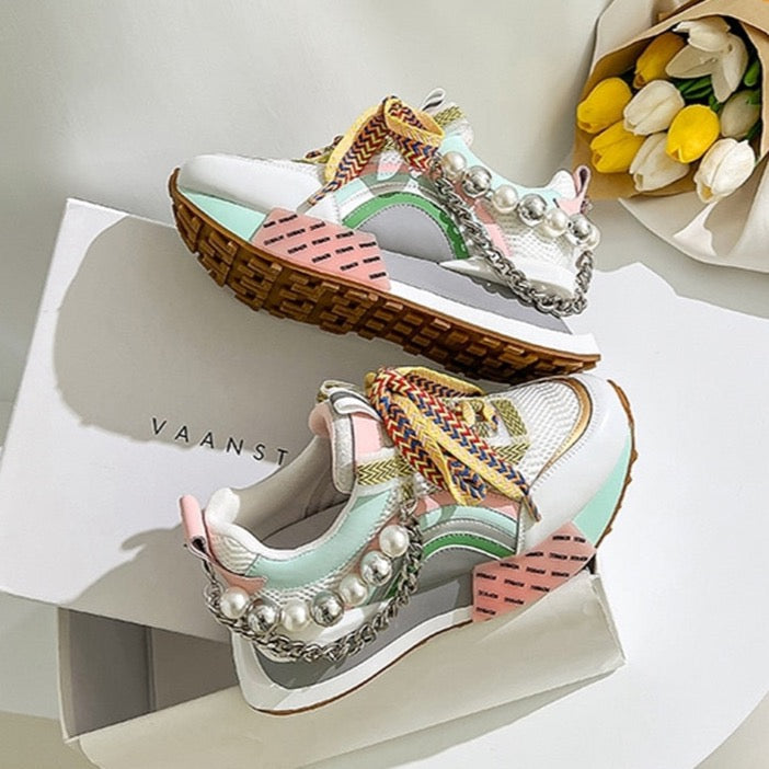 SPINETOLI - Sneakers in pelle con lacci, nero/rosa o bianco/verde