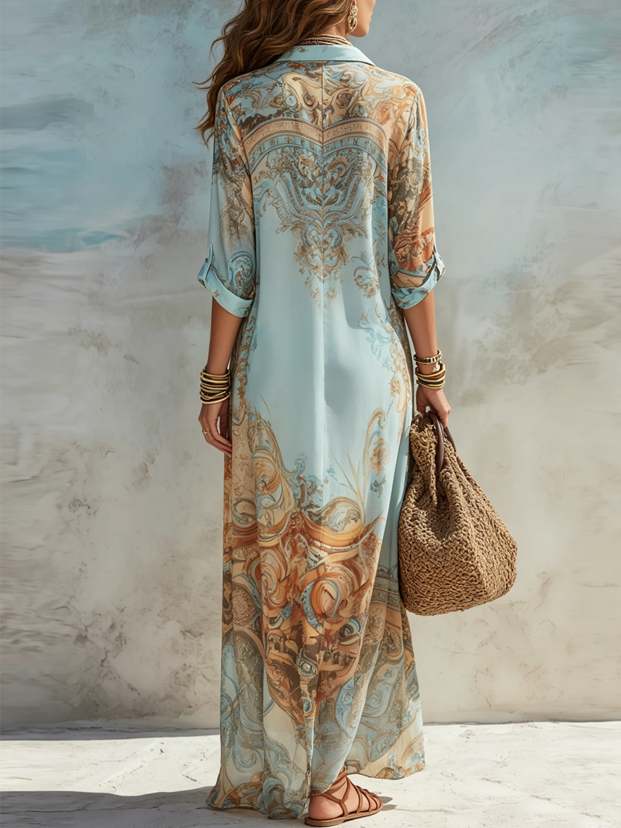 GIULIA - Blusa Maxi Blu Fluida