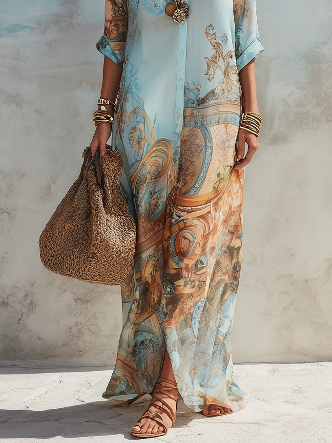 GIULIA - Blusa Maxi Blu Fluida