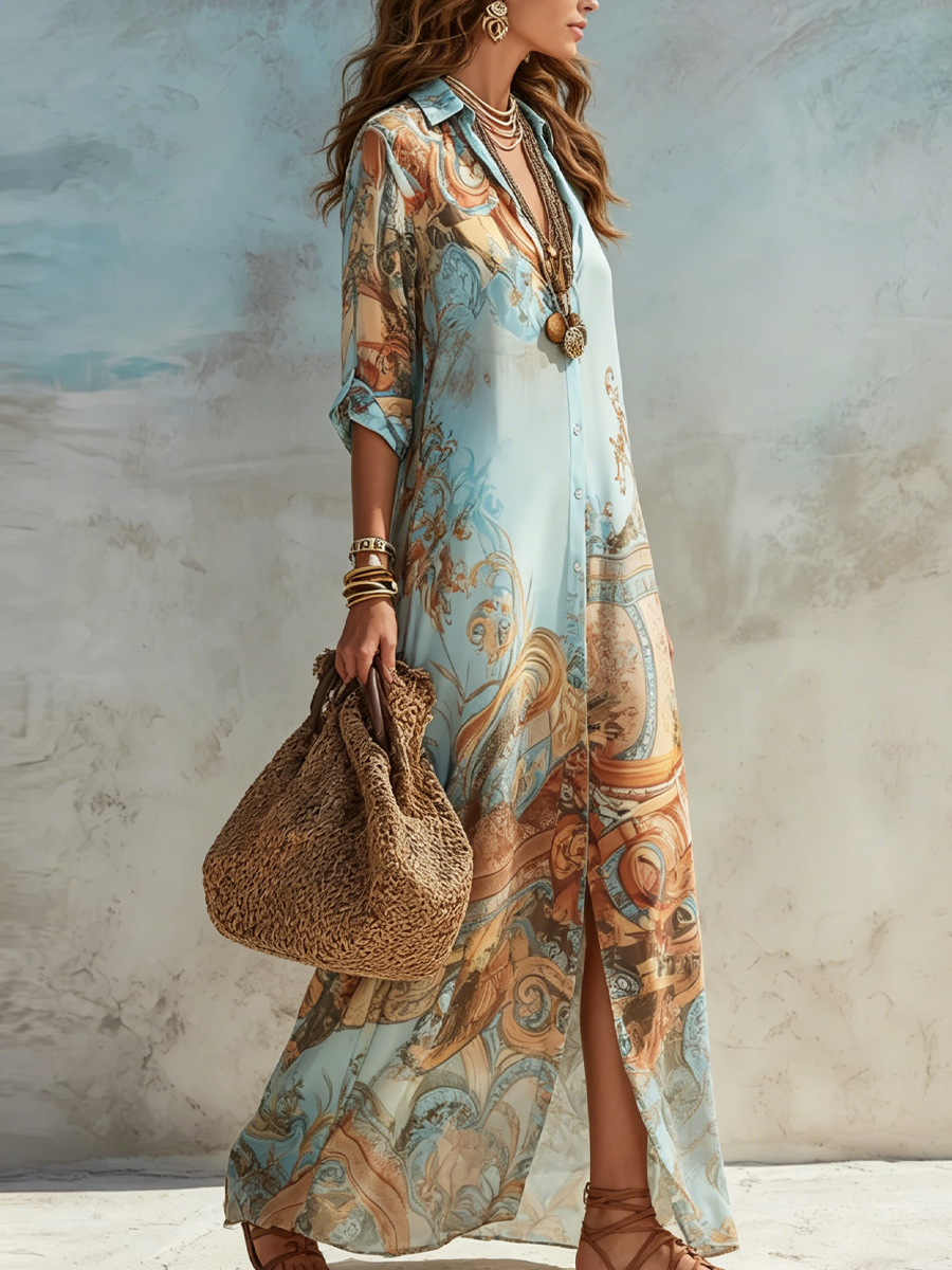 GIULIA - Blusa Maxi Blu Fluida