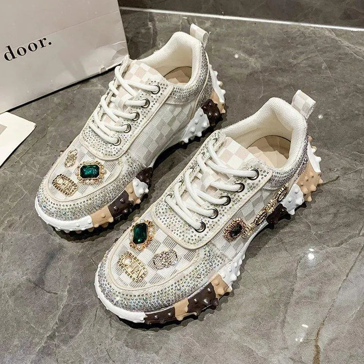 FARINI - Sneakers flat in mesh con strass beige zebra