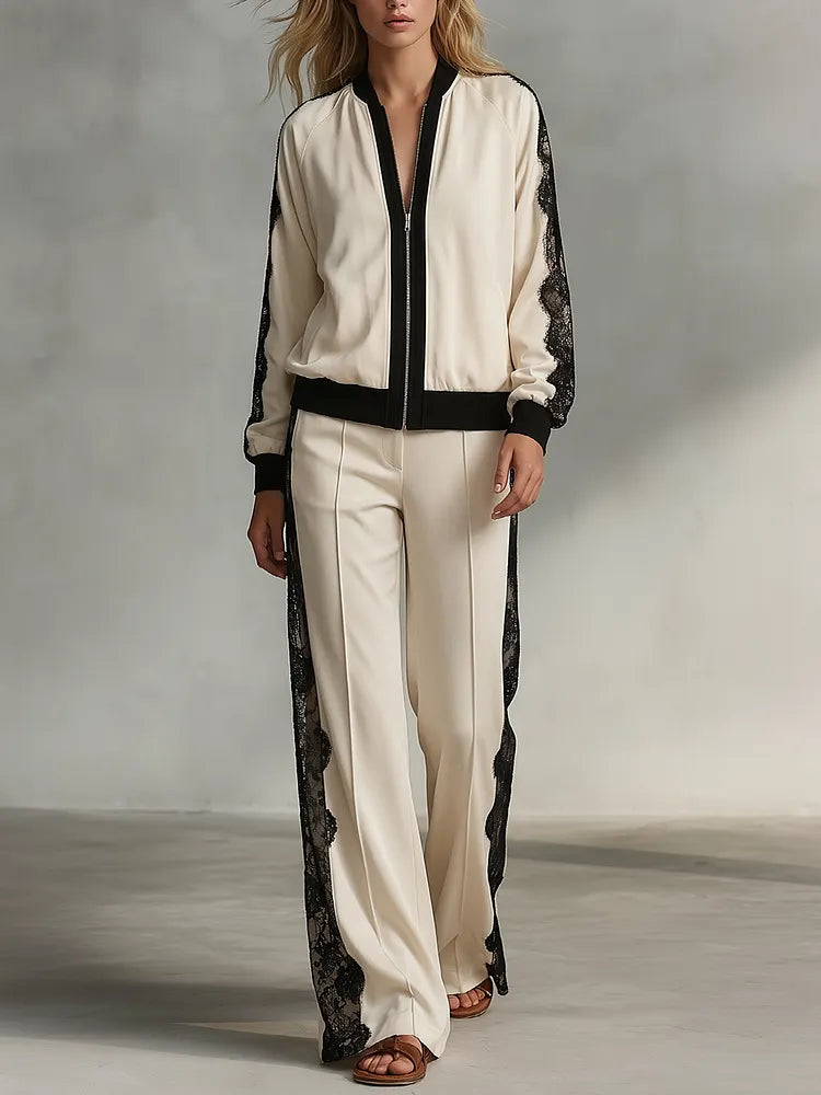 LUINO - Completo bomber sportivo e pantaloni wide leg