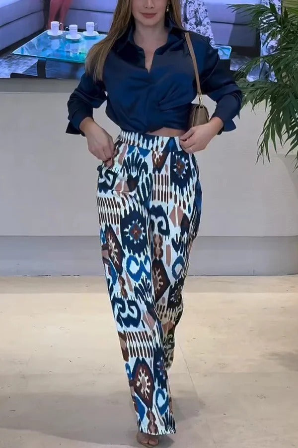 COGORNO - Pantaloni palazzo multicolor con stampa e vita elastica