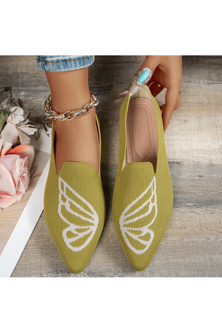 BRUGHERIO - Butterfly Pattern Colorblock Knitted Pointed Toe Casual Flats