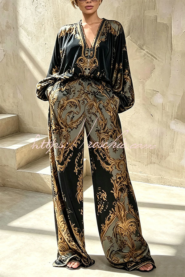 POFI - Completo nero blusa e pantaloni a gamba larga