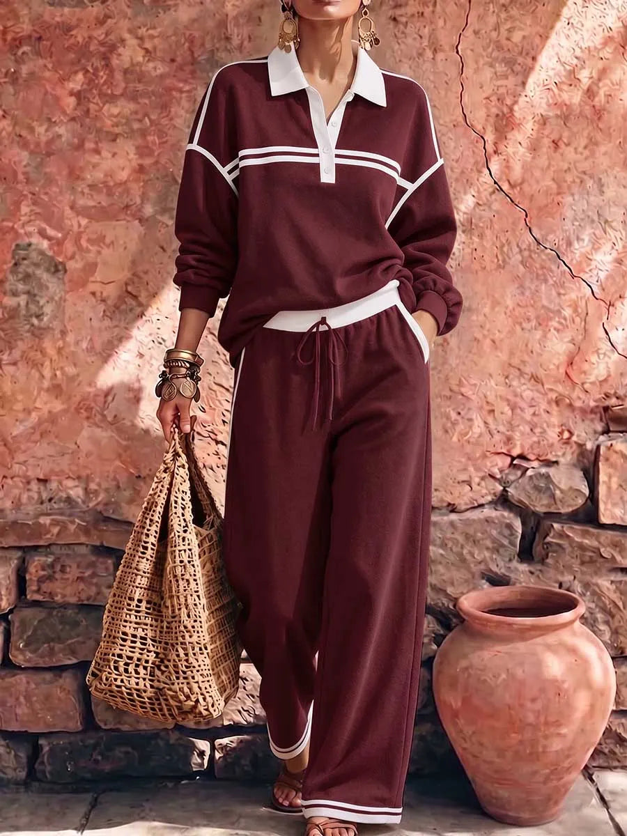 AULLA - Completo casual blu con pullover e pantaloni wide-leg