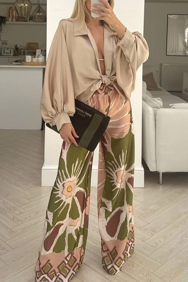 NOEPOLI - Pantaloni floreali wide-leg arancio rosa marrone verde