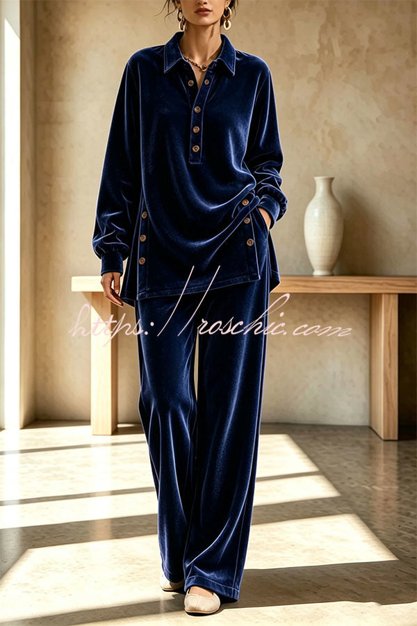 MANTELLO - Completo in velluto con bottoni e pantaloni palazzo a tasche