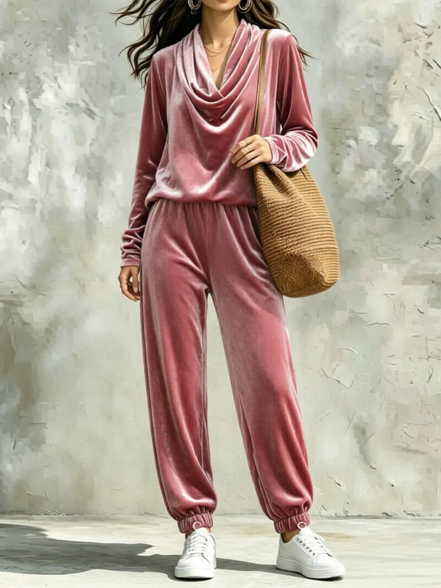 CIRIGLIANO - Completo in velluto con top cowl-neck e pantaloni