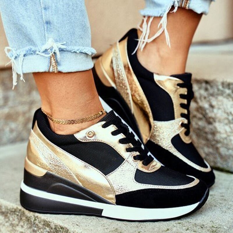 BOLOGNETTA - Damen Modischer Keilabsatz Sneaker | Zum Schnüren