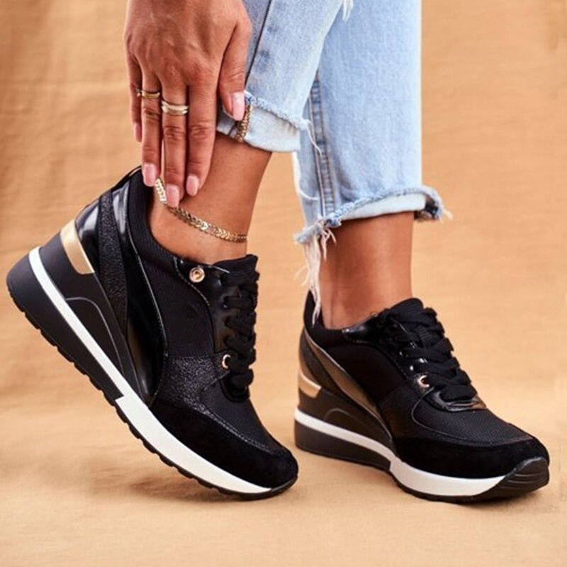 BOLOGNETTA - Damen Modischer Keilabsatz Sneaker | Zum Schnüren
