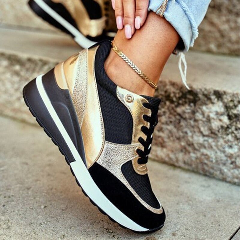 BOLOGNETTA - Damen Modischer Keilabsatz Sneaker | Zum Schnüren