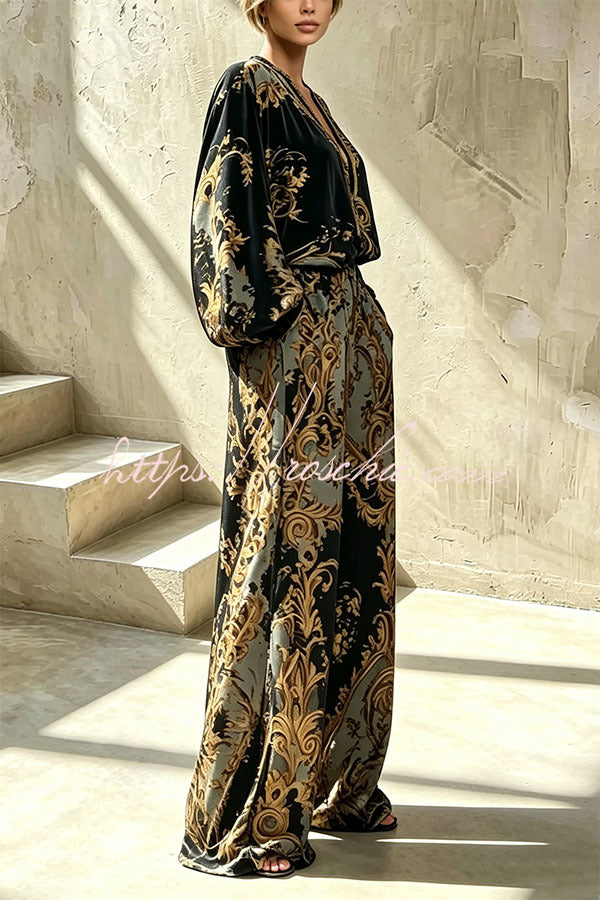 POFI - Completo nero blusa e pantaloni a gamba larga