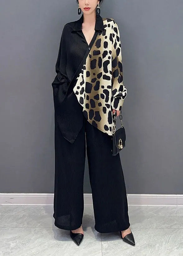 ORGIANO - to estivo 2 pezzi in chiffon nero leopardato boho