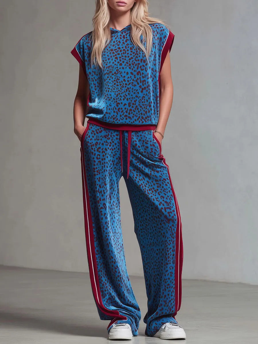 ORVIETO - Set top con cappuccio e pantaloni in velluto blu royal