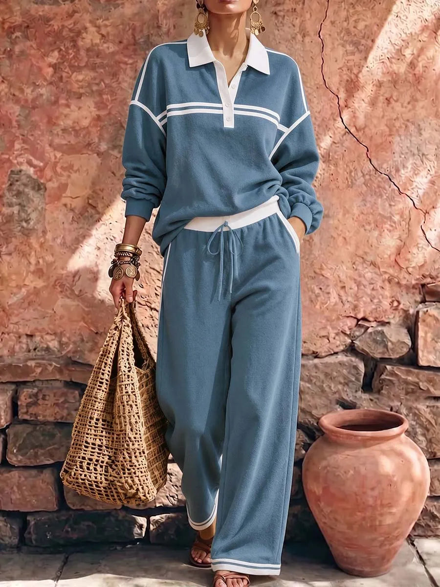AULLA - Completo casual blu con pullover e pantaloni wide-leg