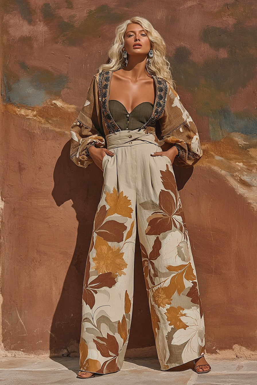 GUASILA - Completo casual in lino con top e pantaloni eleganti