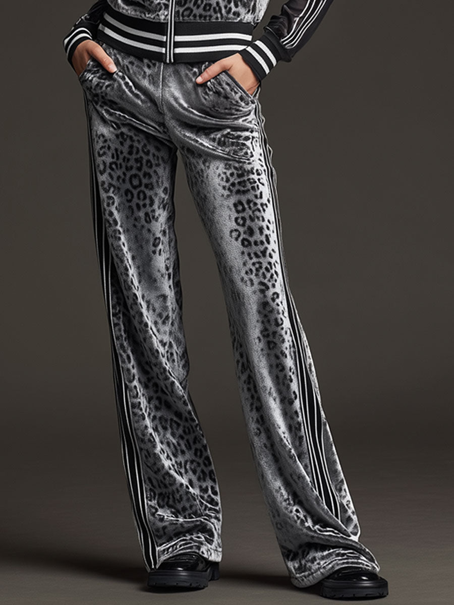 TRISSINO - Completo grigio in velluto leopardato con maniche mesh a righe