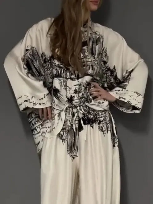 BALESTRATE - Camicia in raso con stampa architettonica