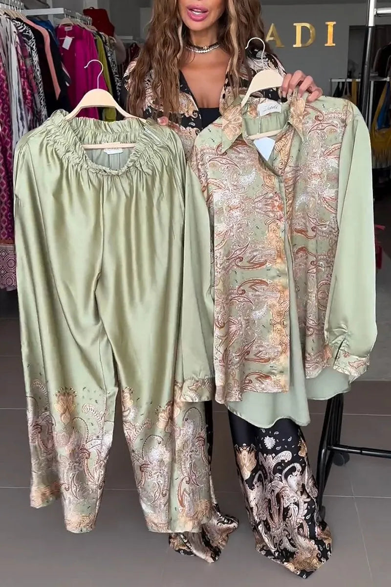 SORISOLE - Tailleur satinato a due pezzi con stampa e revers