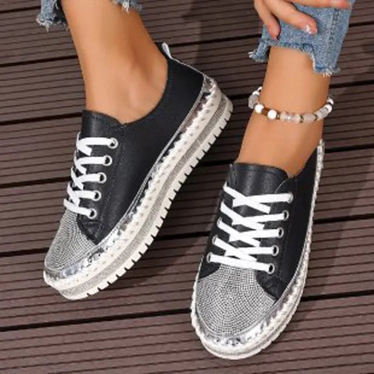 NIARDO - Sneakers con Strass e Dettagli Cuciti, Punta Tonda