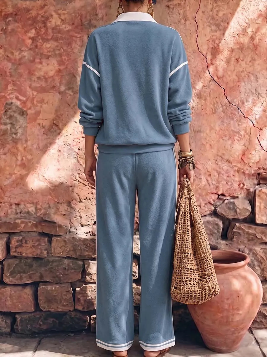 AULLA - Completo casual blu con pullover e pantaloni wide-leg