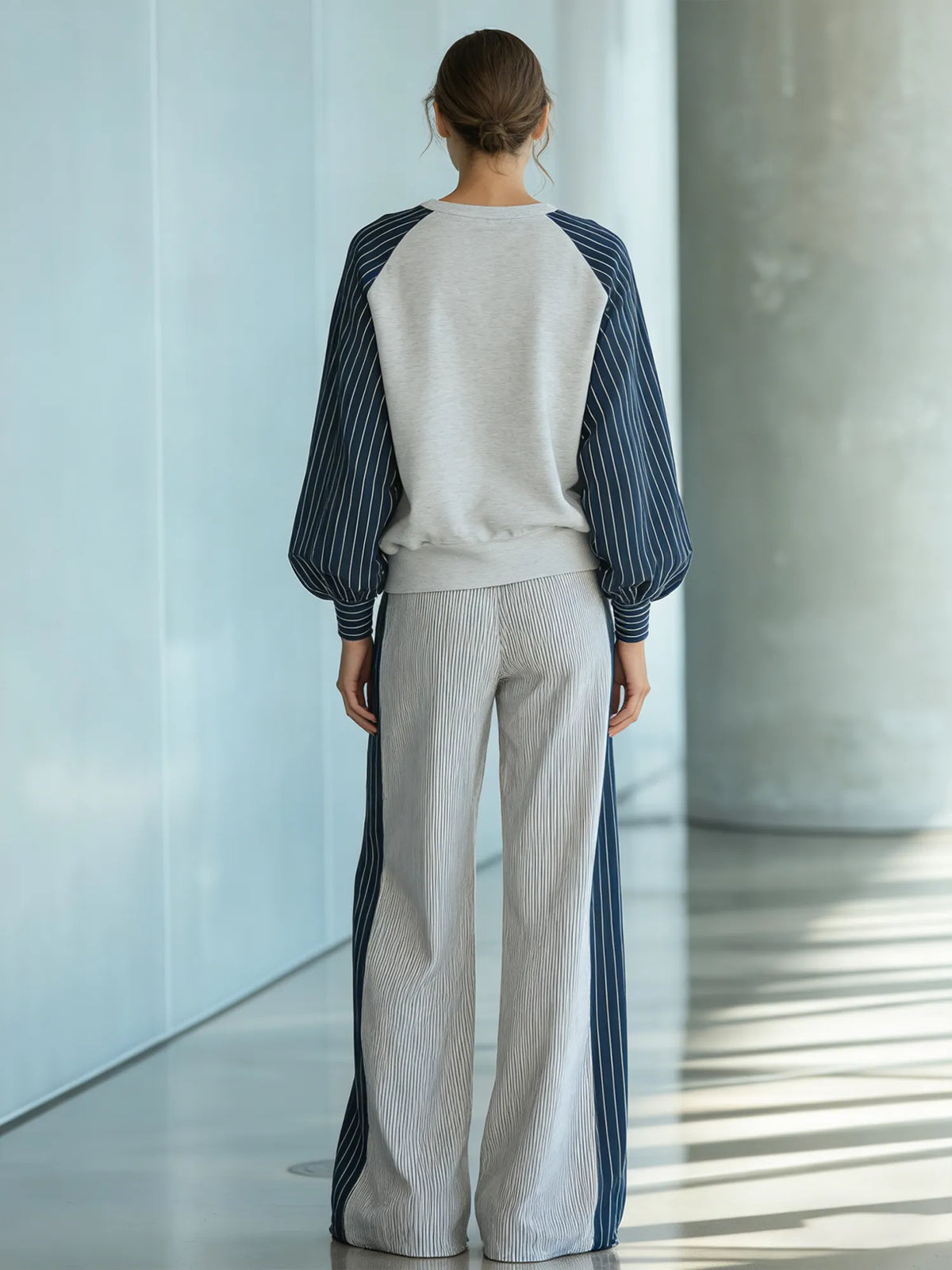 MANDELA - Women's Lightweight Casual Color-block Striped Raglan Sleeve Top And Pants Set