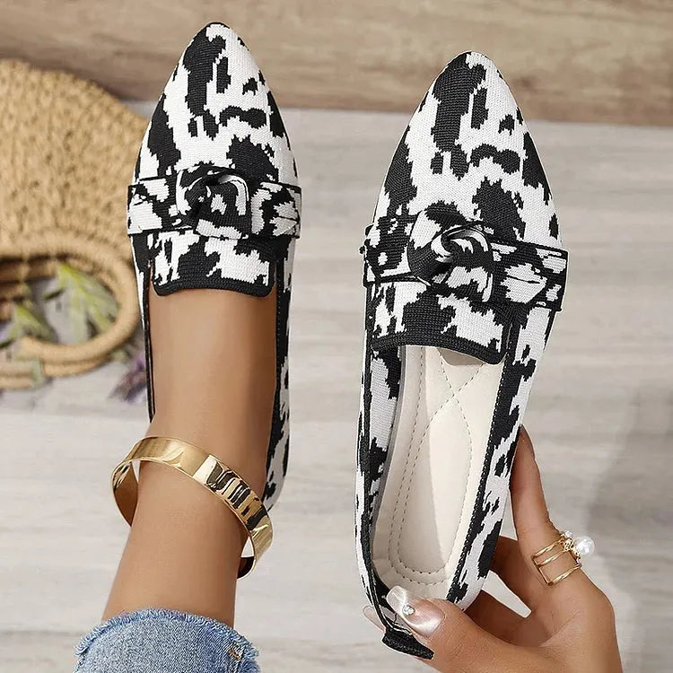 TALAMELLO - Ballerine Leopardate a Punta con Nodo Calzata Slip-On