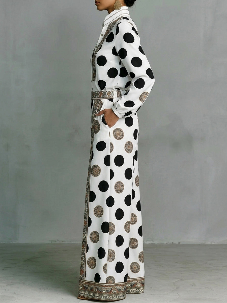 DORALICE - Blusa bianca a pois con collo alto e bottoni contrasto