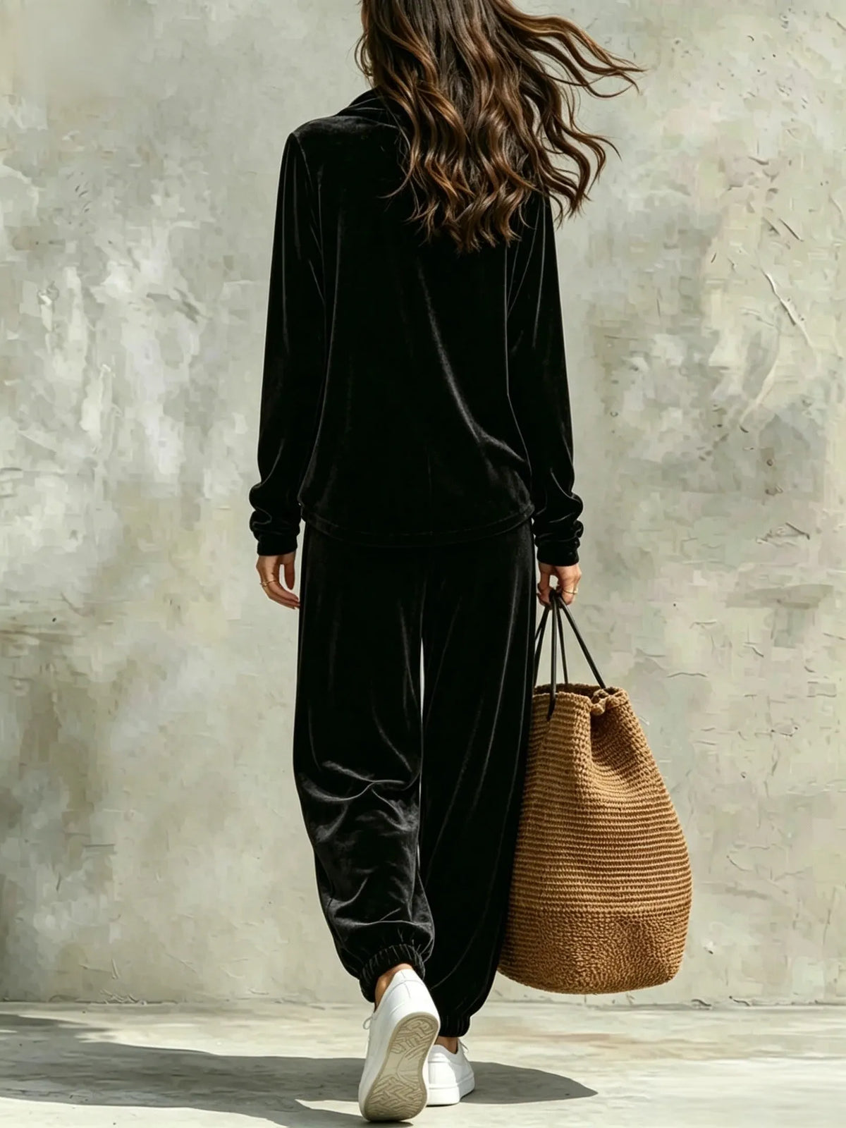 CIRIGLIANO - Completo in velluto con top cowl-neck e pantaloni