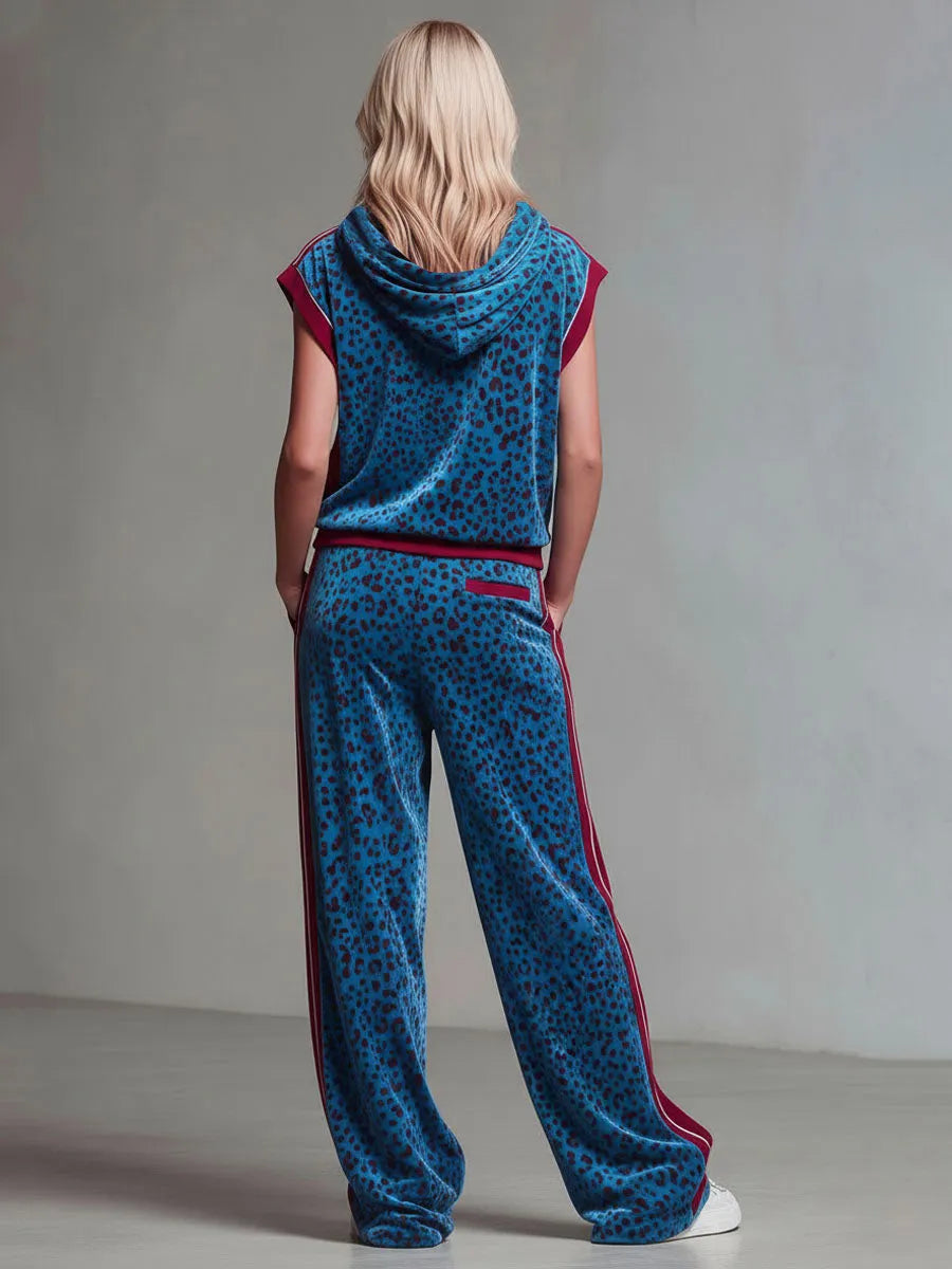ORVIETO - Set top con cappuccio e pantaloni in velluto blu royal